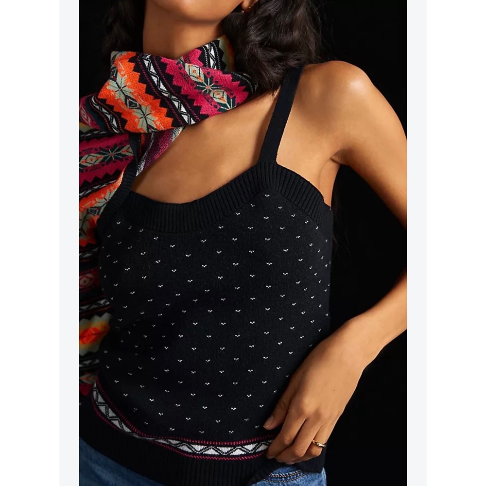 Maeve Anthropologie Black Knit Sweater Tank Top Pointelle Dot Fair Isle XS